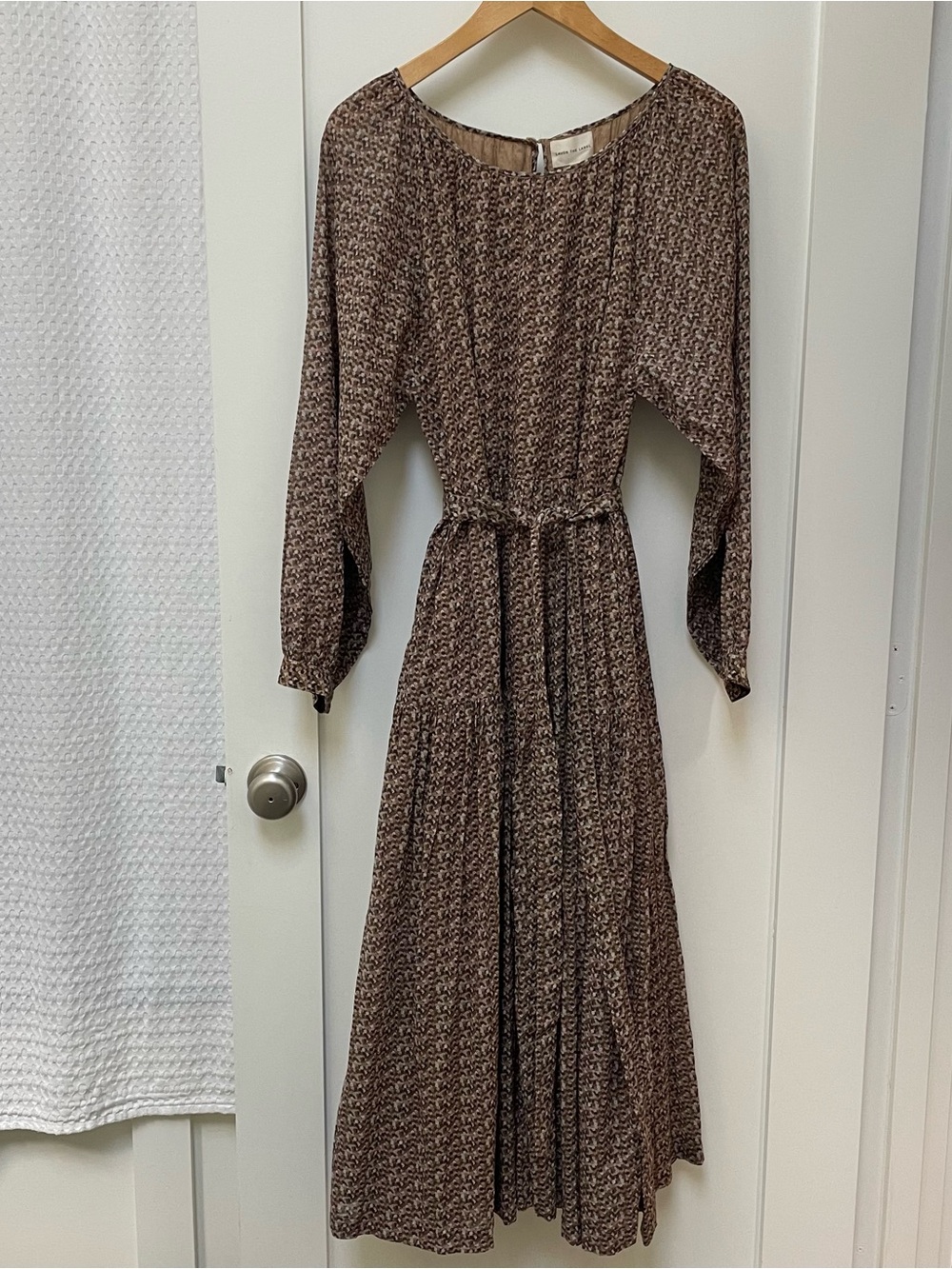Laude the Label Agusta Dress Cotton Lined Medium/Large withTie Brown Cream